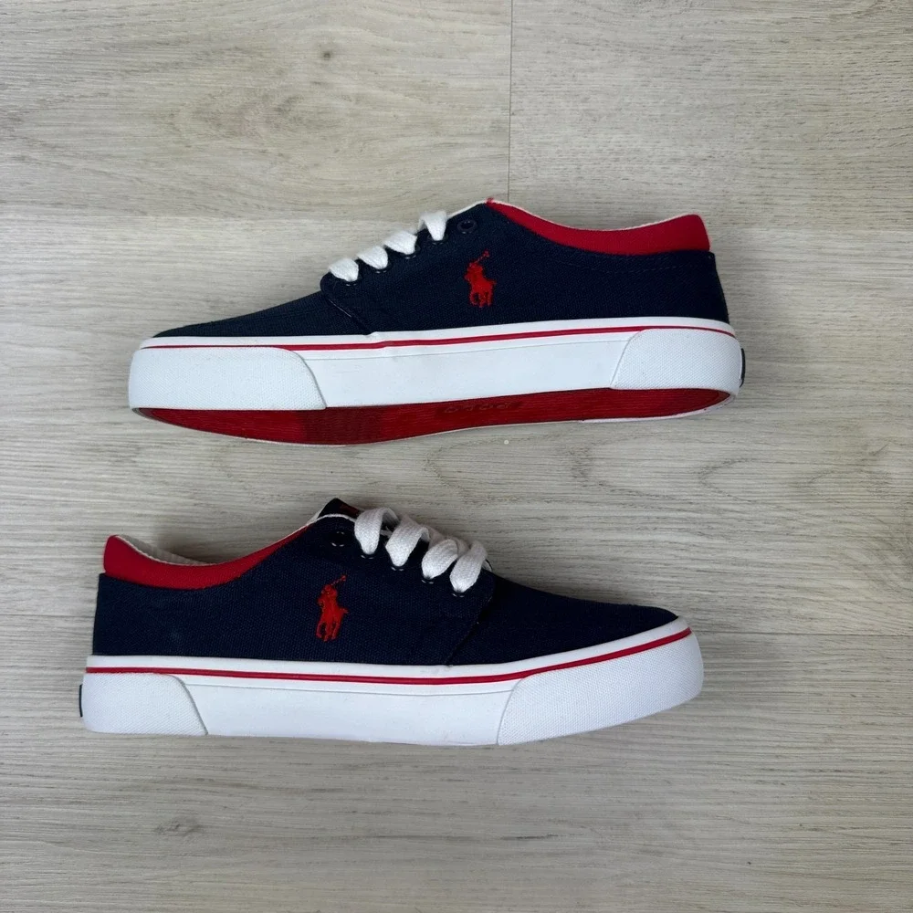 Polo Ralph Lauren Faxson Sneaker Boys 4 Navy Red Canvas Pony